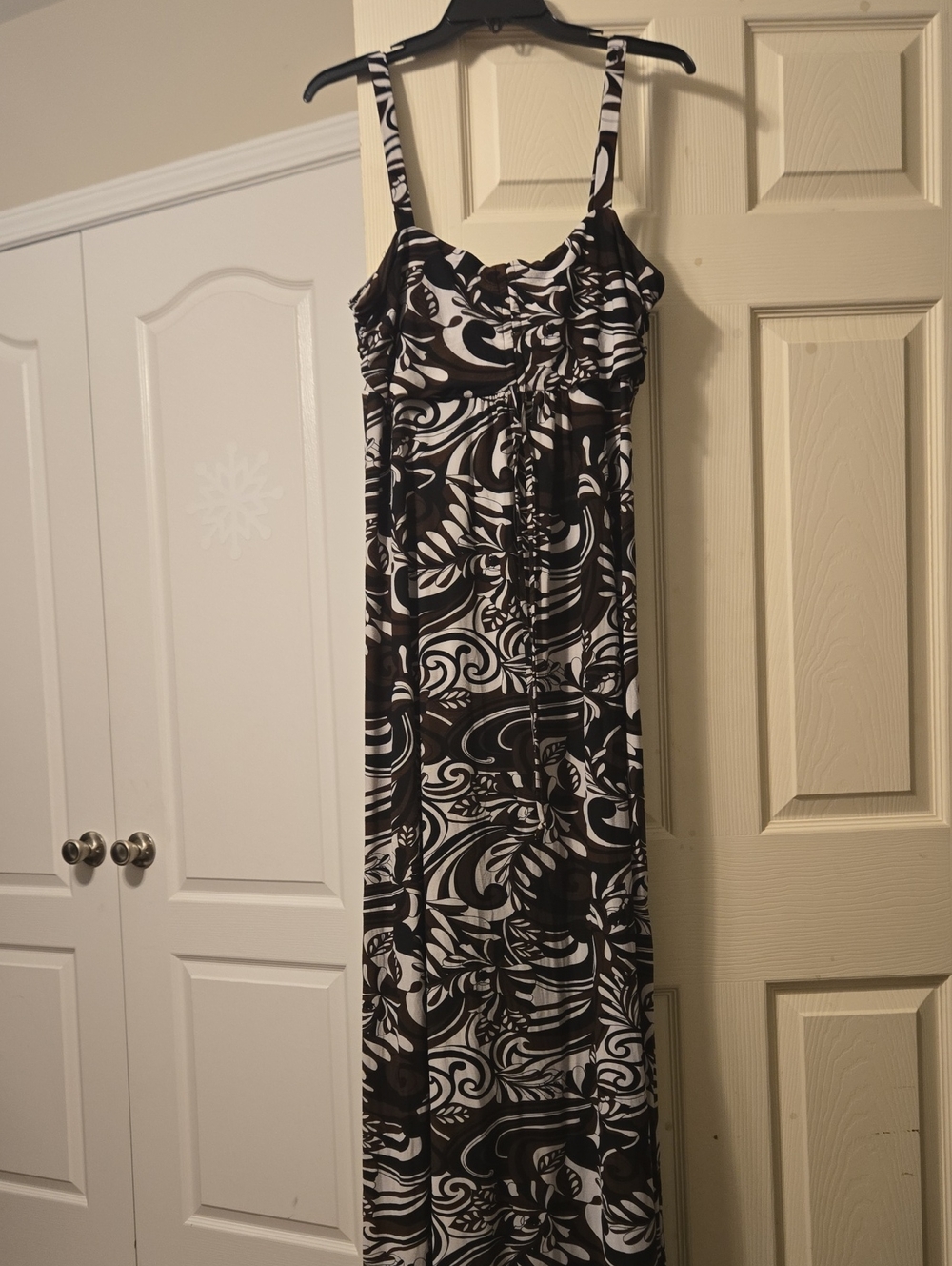 Black, Brown, & White Patterned Maxi Dress - Sleeveless